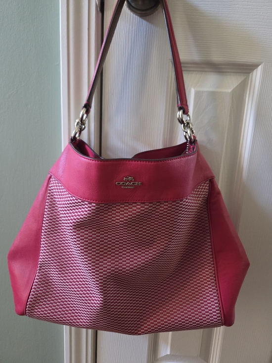 Coach Handbags - Coach Pink Woven-Front Shoulder Hobo